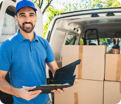 Sonik Express courier with van ready for nationwide delivery